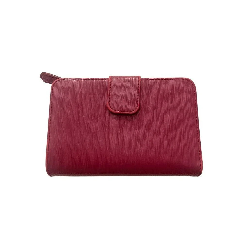 Prada Red Epi Leather Compact Wallet With Gold-Tone Zip & Snap Closure